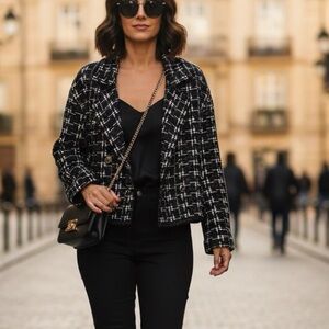 Zara jewel button double breasted metallic thread knit blazer jacket medium